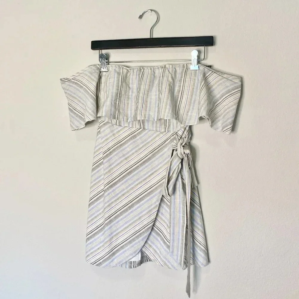 Superdown | Revolve Striped Multicolor Off Shoulder Wrap Mini Dress